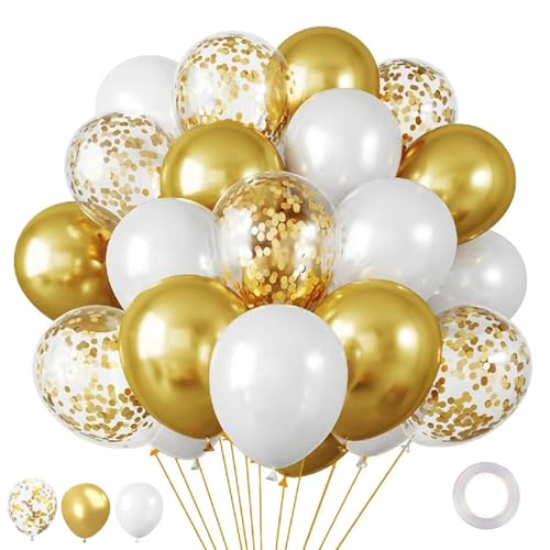 HANIUTTY 60 Stück Luftballons Rosegold Weiß, Goldene Hochzeit Luftballons Deko Geburtstag Gold Konfetti Ballons für Geburtstag Party Dekoration, Boho Hochzeit, Verlobung Party, Abschluss Party von HANIUTTY