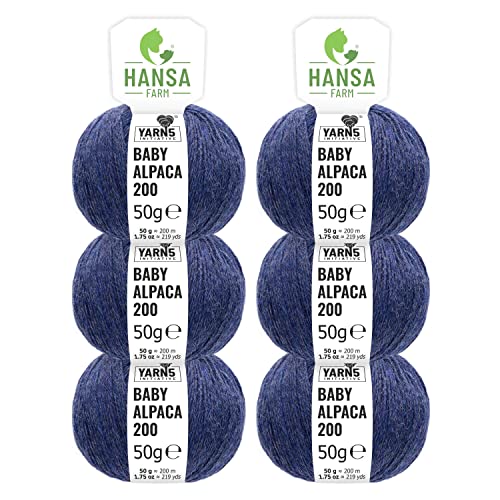 HANSA-FARM | 100% Baby Alpakawolle in 50+ Farben (kratzfrei) - 300g Set (6 x 50g) - weiche Alpaka Wolle zum Stricken & Häkeln in 6 Garnstärken by Hansa-Farm - Dunkelblau Heather (Blau) von HANSA-FARM