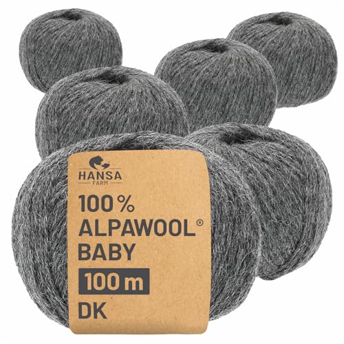 HANSA-FARM | 100% Baby Alpakawolle in 50+ Farben (kratzfrei) - 300g Set (6 x 50g) - weiche Alpaka Wolle zum Stricken & Häkeln in 6 Garnstärken by Hansa-Farm - Dunkelgrau (Grau) von HANSA-FARM