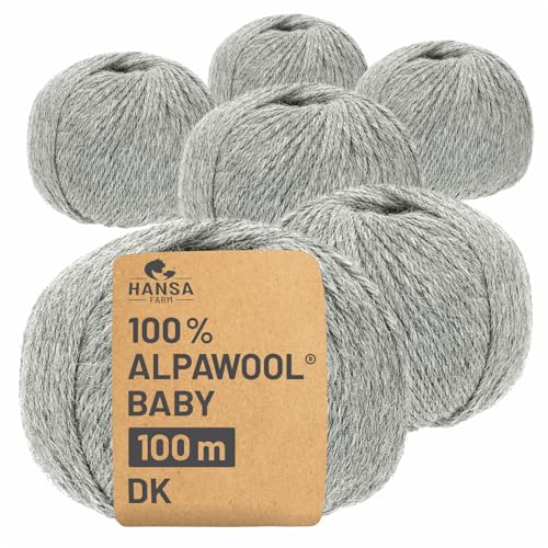 HANSA-FARM | 100% Baby Alpakawolle in 50+ Farben (kratzfrei) - 300g Set (6 x 50g) - weiche Alpaka Wolle zum Stricken & Häkeln in 6 Garnstärken by Hansa-Farm - Hellgrau (Grau) von HANSA-FARM