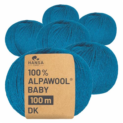 HANSA-FARM | 100% Baby Alpakawolle in 50+ Farben (kratzfrei) - 300g Set (6 x 50g) - weiche Alpaka Wolle zum Stricken & Häkeln in 6 Garnstärken by Hansa-Farm - Neues Petrol (Blau) von HANSA-FARM