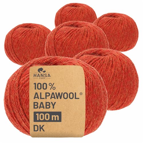 HANSA-FARM | 100% Baby Alpakawolle in 50+ Farben (kratzfrei) - 300g Set (6 x 50g) - weiche Alpaka Wolle zum Stricken & Häkeln in 6 Garnstärken by Hansa-Farm - Orange Heather von HANSA-FARM