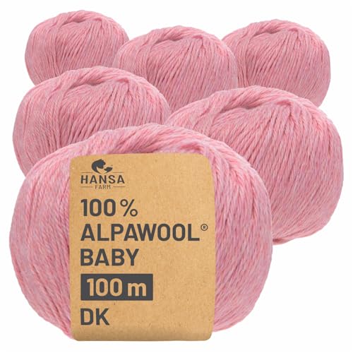 HANSA-FARM | 100% Baby Alpakawolle in 50+ Farben (kratzfrei) - 300g Set (6 x 50g) - weiche Alpaka Wolle zum Stricken & Häkeln in 6 Garnstärken by Hansa-Farm - Perlrosa Heather (Rosa) von HANSA-FARM