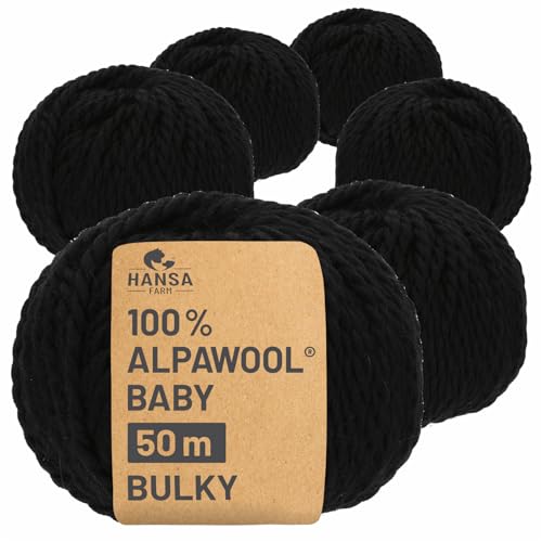 HANSA-FARM | 100% Baby Alpakawolle in 50+ Farben (kratzfrei) - 300g Set (6 x 50g) - weiche Alpaka Wolle zum Stricken & Häkeln in 6 Garnstärken by Hansa-Farm - Schwarz von HANSA-FARM