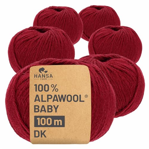 HANSA-FARM | 100% Baby Alpakawolle in 50+ Farben (kratzfrei) - 300g Set (6 x 50g) - weiche Alpaka Wolle zum Stricken & Häkeln in 6 Garnstärken by Hansa-Farm - Weinrot (Heather Rot) von HANSA-FARM