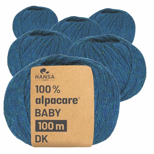 HANSA-FARM | Alpacare 100% die 1. maschinenwaschbare Baby Alpakawolle - 300 Set DK (6 x 50g) - kratzfreie Alpaka Wolle zum Stricken & Häkeln - Deep Ocean von HANSA-FARM