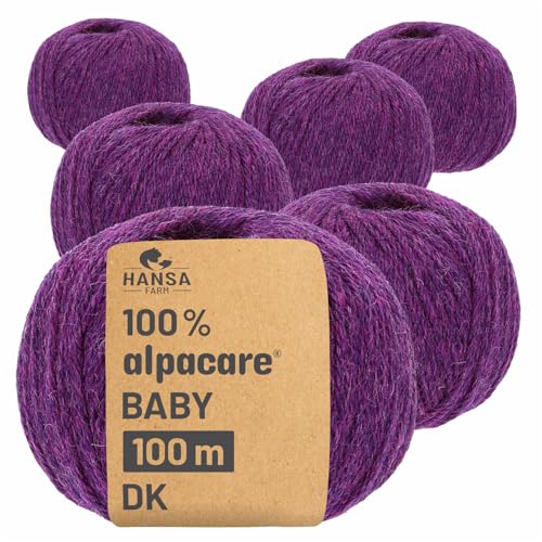 HANSA-FARM | Alpacare 100% die 1. maschinenwaschbare Baby Alpakawolle - 300 Set DK (6 x 50g) - kratzfreie Alpaka Wolle zum Stricken & Häkeln - Lila von HANSA-FARM