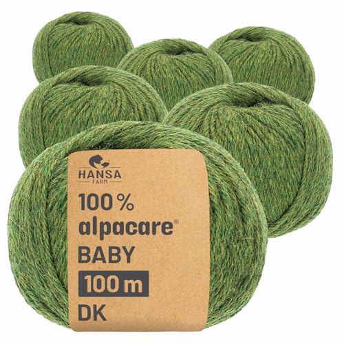 HANSA-FARM | Alpacare 100% die 1. maschinenwaschbare Baby Alpakawolle - 300 Set DK (6 x 50g) - kratzfreie Alpaka Wolle zum Stricken & Häkeln - Mittelgrün von HANSA-FARM