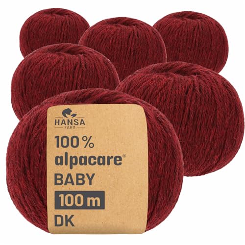 HANSA-FARM | Alpacare 100% die 1. maschinenwaschbare Baby Alpakawolle - 300 Set DK (6 x 50g) - kratzfreie Alpaka Wolle zum Stricken & Häkeln - Weinrot von HANSA-FARM