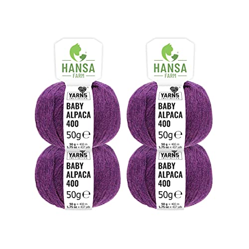 HANSA-FARM | 100% Baby Alpakawolle in 50+ Farben (kratzfrei) - 200g Set (4 x 50g) - weiche Alpaka Wolle zum Stricken & Häkeln in 6 Garnstärken by Hansa-Farm - Lila Heather von HANSA-FARM