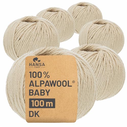 HANSA-FARM | 100% Baby Alpakawolle in 50+ Farben (kratzfrei) - 300g Set (6 x 50g) - weiche Alpaka Wolle zum Stricken & Häkeln in 6 Garnstärken by Hansa-Farm - Beige (Hell-Braun) von HANSA-FARM