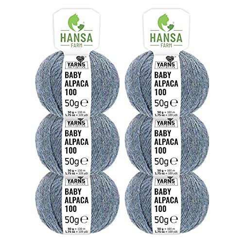 HANSA-FARM | 100% Baby Alpakawolle in 50+ Farben (kratzfrei) - 300g Set (6 x 50g) - weiche Alpaka Wolle zum Stricken & Häkeln in 6 Garnstärken by Hansa-Farm - Grau-Grün Heather von HANSA-FARM