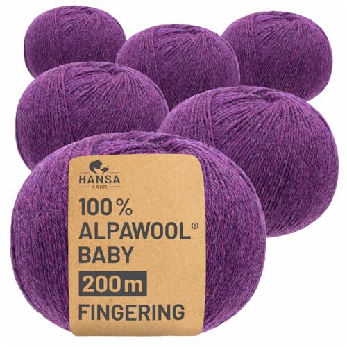 HANSA-FARM | 100% Baby Alpakawolle in 50+ Farben (kratzfrei) - 300g Set (6 x 50g) - weiche Alpaka Wolle zum Stricken & Häkeln in 6 Garnstärken by Hansa-Farm - Lila Heather von HANSA-FARM