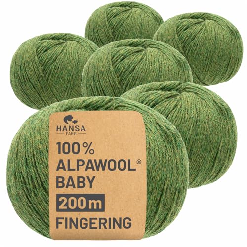 HANSA-FARM | 100% Baby Alpakawolle in 50+ Farben (kratzfrei) - 300g Set (6 x 50g) - weiche Alpaka Wolle zum Stricken & Häkeln in 6 Garnstärken by Hansa-Farm - Mittelgrün Heather (Grün) von HANSA-FARM