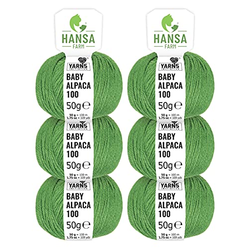 HANSA-FARM | 100% Baby Alpakawolle in 50+ Farben (kratzfrei) - 300g Set (6 x 50g) - weiche Alpaka Wolle zum Stricken & Häkeln in 6 Garnstärken by Hansa-Farm - Salbei (Grün) von HANSA-FARM