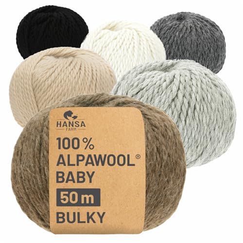 HANSA-FARM | 100% Baby Alpakawolle in 50+ Farben (kratzfrei) - 300g Set (6 x 50g) - weiche Alpaka Wolle zum Stricken & Häkeln in 6 Garnstärken by Hansa-Farm - Schneeleopard (Schwarz-Weiß) von HANSA-FARM