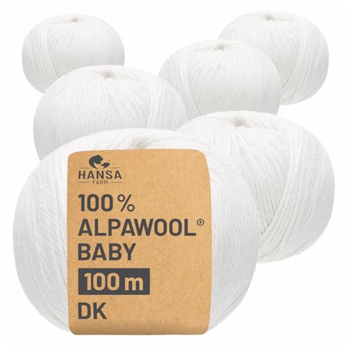 HANSA-FARM | 100% Baby Alpakawolle in 50+ Farben (kratzfrei) - 300g Set (6 x 50g) - weiche Alpaka Wolle zum Stricken & Häkeln in 6 Garnstärken by Hansa-Farm - Schneeweiß von HANSA-FARM