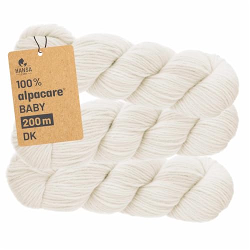 HANSA-FARM | Alpacare 100% die 1. maschinenwaschbare Baby Alpakawolle - 300 Set DK (3 x 100g) - Noch weicher, kratzfreier & langlebiger - Alpaka Wolle zum Stricken & Häkeln - Natur von HANSA-FARM