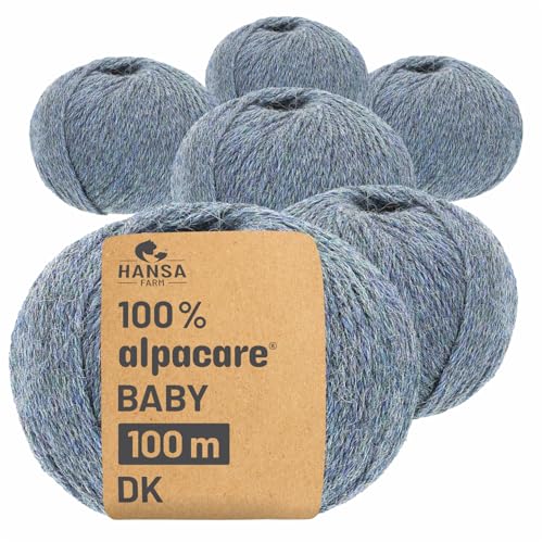 HANSA-FARM | Alpacare 100% die 1. maschinenwaschbare Baby Alpakawolle - 300 Set DK (6 x 50g) - kratzfreie Alpaka Wolle zum Stricken & Häkeln - Grau-Grün von HANSA-FARM