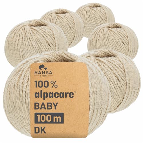 HANSA-FARM | Alpacare 100% die 1. maschinenwaschbare Baby Alpakawolle - 300 Set DK (6 x 50g) - kratzfreie Alpaka Wolle zum Stricken & Häkeln - Beige von HANSA-FARM