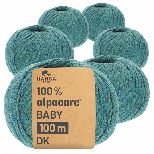 HANSA-FARM | Alpacare 100% die 1. maschinenwaschbare Baby Alpakawolle - 300 Set DK (6 x 50g) - kratzfreie Alpaka Wolle zum Stricken & Häkeln - Blau-Grün von HANSA-FARM