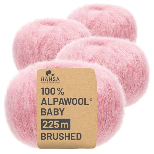 HANSA-FARM |Alpawool 100% Baby Alpaka Brushed 200g Set (4 x 50g) leichte und kratzfreie Wolle zum Stricken & Häkeln - HF161 Perlrosa Melange von HANSA-FARM