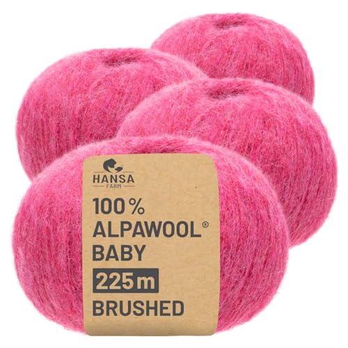 HANSA-FARM |Alpawool 100% Baby Alpaka Brushed 200g Set (4 x 50g) leichte und kratzfreie Wolle zum Stricken & Häkeln - HF191 Himbeersahne Melange von HANSA-FARM