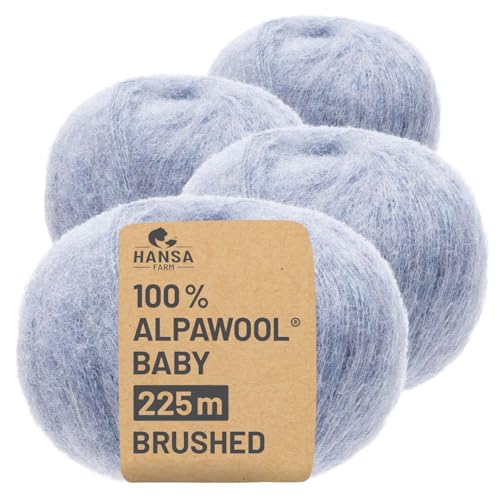 HANSA-FARM |Alpawool 100% Baby Alpaka Brushed 200g Set (4 x 50g) leichte und kratzfreie Wolle zum Stricken & Häkeln - HF241 Gletscher Melange von HANSA-FARM