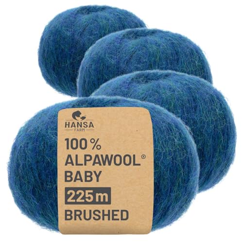 HANSA-FARM |Alpawool 100% Baby Alpaka Brushed 200g Set (4 x 50g) leichte und kratzfreie Wolle zum Stricken & Häkeln - HF259 Deep Ocean Melange von HANSA-FARM