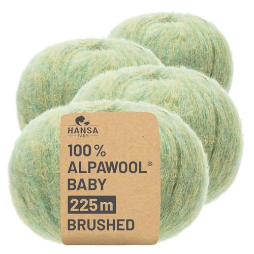 HANSA-FARM |Alpawool 100% Baby Alpaka Brushed 200g Set (4 x 50g) leichte und kratzfreie Wolle zum Stricken & Häkeln - HF283 Lindenblüte Melange von HANSA-FARM