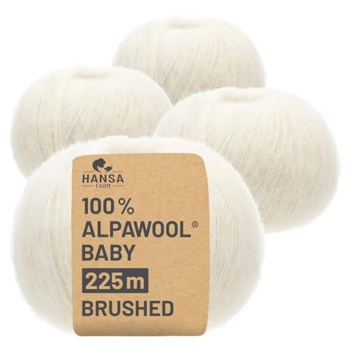 HANSA-FARM |Alpawool 100% Baby Alpaka Brushed 200g Set (4 x 50g) leichte und kratzfreie Wolle zum Stricken & Häkeln - NFA01 Natur von HANSA-FARM