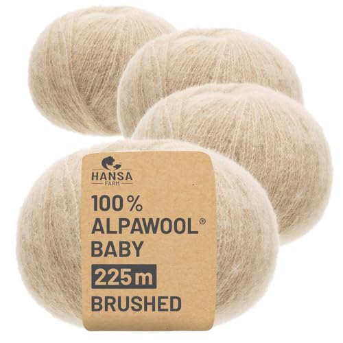 HANSA-FARM |Alpawool 100% Baby Alpaka Brushed 200g Set (4 x 50g) leichte und kratzfreie Wolle zum Stricken & Häkeln - NFA02 Beige von HANSA-FARM