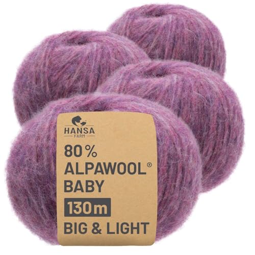 HANSA-FARM |Alpawool 80% Baby Alpaka Big & Light 200g Set (4 x 50g) leichte und kratzfreie Wolle zum Stricken & Häkeln - HF197 Beere Melange von HANSA-FARM