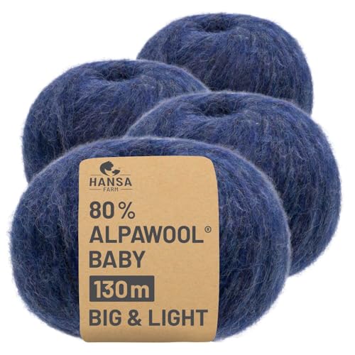 HANSA-FARM |Alpawool 80% Baby Alpaka Big & Light 200g Set (4 x 50g) leichte und kratzfreie Wolle zum Stricken & Häkeln - HF236 Dunkelblau Melange von HANSA-FARM