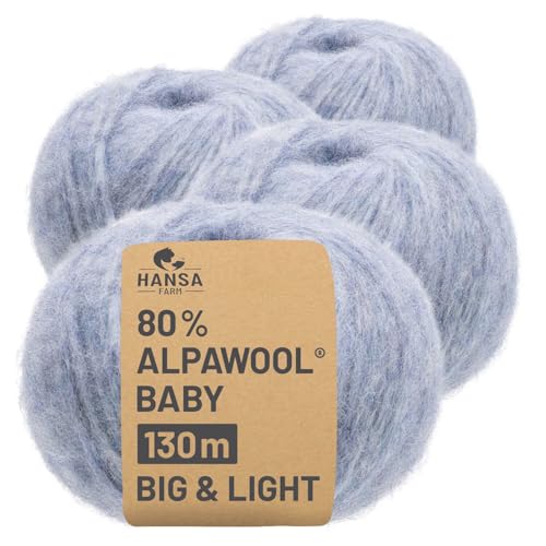 HANSA-FARM |Alpawool 80% Baby Alpaka Big & Light 200g Set (4 x 50g) leichte und kratzfreie Wolle zum Stricken & Häkeln - HF241 Gletscher Melange von HANSA-FARM