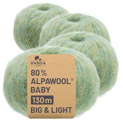 HANSA-FARM |Alpawool 80% Baby Alpaka Big & Light 200g Set (4 x 50g) leichte und kratzfreie Wolle zum Stricken & Häkeln - HF283 Lindenblüte Melange von HANSA-FARM