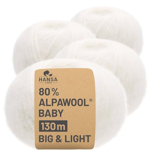 HANSA-FARM |Alpawool 80% Baby Alpaka Big & Light 200g Set (4 x 50g) leichte und kratzfreie Wolle zum Stricken & Häkeln - NFA01 Natur von HANSA-FARM