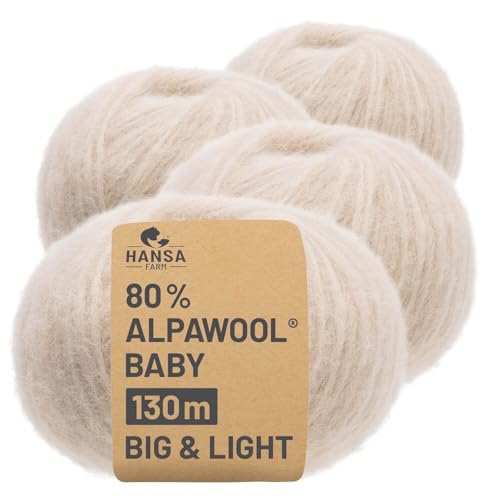 HANSA-FARM |Alpawool 80% Baby Alpaka Big & Light 200g Set (4 x 50g) leichte und kratzfreie Wolle zum Stricken & Häkeln - NFA02 Beige von HANSA-FARM