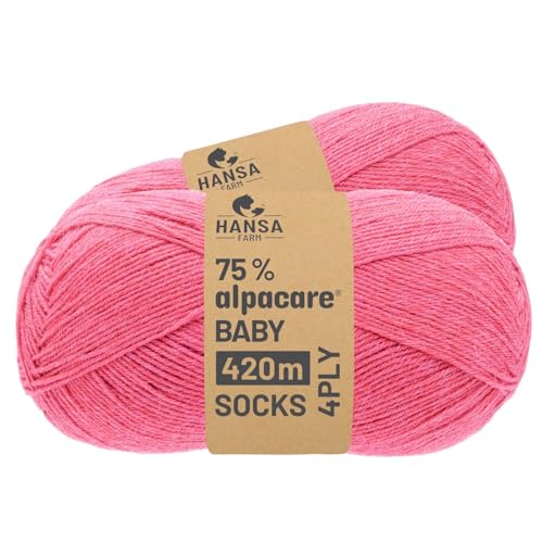 HANSA-FARM |alpacare 75% waschbare Baby Alpaka Socks 224g Set (2 x 112g) Sockenwolle kratzfreie Wolle zum Stricken & Häkeln - HF191 Himbeersahne Melange von HANSA-FARM