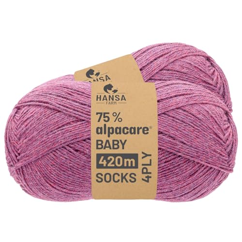 HANSA-FARM |alpacare 75% waschbare Baby Alpaka Socks 224g Set (2 x 112g) Sockenwolle kratzfreie Wolle zum Stricken & Häkeln - HF197 Beere Melange von HANSA-FARM