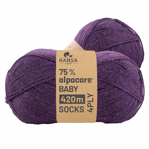 HANSA-FARM |alpacare 75% waschbare Baby Alpaka Socks 224g Set (2 x 112g) Sockenwolle kratzfreie Wolle zum Stricken & Häkeln - HF204 Lila Melange von HANSA-FARM