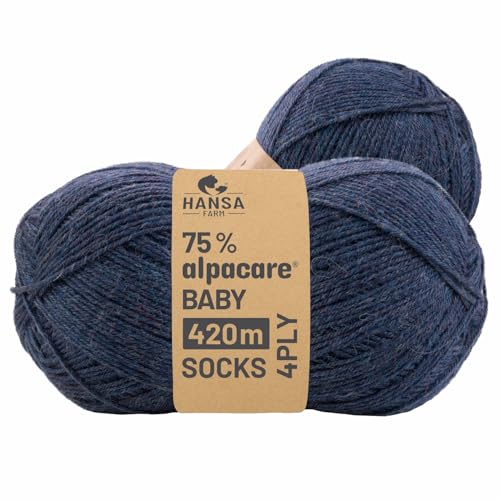 HANSA-FARM |alpacare 75% waschbare Baby Alpaka Socks 224g Set (2 x 112g) Sockenwolle kratzfreie Wolle zum Stricken & Häkeln - HF236 Dunkelblau Melange von HANSA-FARM