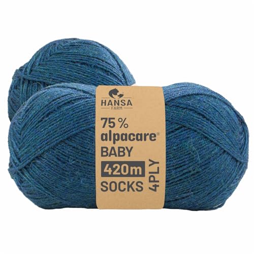 HANSA-FARM |alpacare 75% waschbare Baby Alpaka Socks 224g Set (2 x 112g) Sockenwolle kratzfreie Wolle zum Stricken & Häkeln - HF259 Deep Ocean Melange von HANSA-FARM