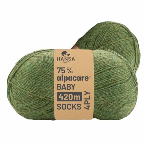 HANSA-FARM |alpacare 75% waschbare Baby Alpaka Socks 224g Set (2 x 112g) Sockenwolle kratzfreie Wolle zum Stricken & Häkeln - HF285 Mittelgrün Melange von HANSA-FARM