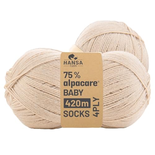 HANSA-FARM |alpacare 75% waschbare Baby Alpaka Socks 224g Set (2 x 112g) Sockenwolle kratzfreie Wolle zum Stricken & Häkeln - NFA02 Beige von HANSA-FARM