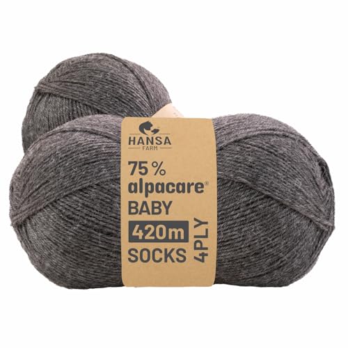 HANSA-FARM |alpacare 75% waschbare Baby Alpaka Socks 224g Set (2 x 112g) Sockenwolle kratzfreie Wolle zum Stricken & Häkeln - NFA12 Dunkelgrau von HANSA-FARM