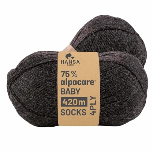 HANSA-FARM |alpacare 75% waschbare Baby Alpaka Socks 224g Set (2 x 112g) Sockenwolle kratzfreie Wolle zum Stricken & Häkeln - NFA14 Anthrazit von HANSA-FARM