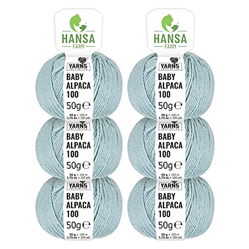 HANSA-FARMA Alpakawolle in 50 Farben (kratzfrei) - 300g Set (6 x 50g) - weiche Baby Alpaka Wolle zum Stricken & Häkeln in 6 Garnstärken Petrol, Eisblau CF243 von HANSA-FARM