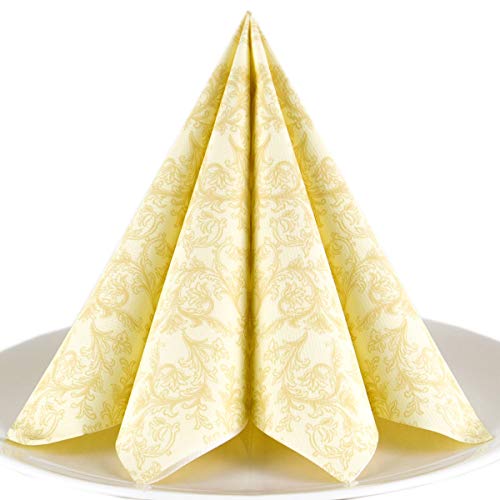 Servietten Ornament creme Premium Airlaid, STOFFÄHNLICH | 25 Stück | 40 x 40cm | Hochzeitsserviette | hochwertige edle Serviette für Hochzeit, Geburtstag, Party, Taufe, Kommunion | made in Germany von HANTERMANN