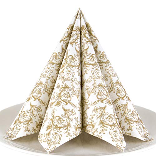 Servietten Ornament gold Premium Airlaid, STOFFÄHNLICH | 25 Stück | 40 x 40cm | Hochzeitsserviette | hochwertige edle Serviette für Hochzeit, Geburtstag, Party, Taufe, Kommunion | made in Germany von HANTERMANN